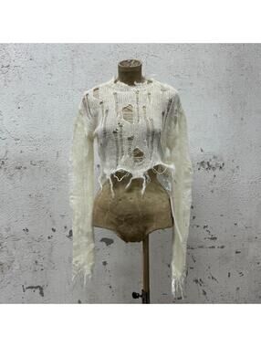 NWT 1JINN Distressed Mohair-Blend Layering Sweater